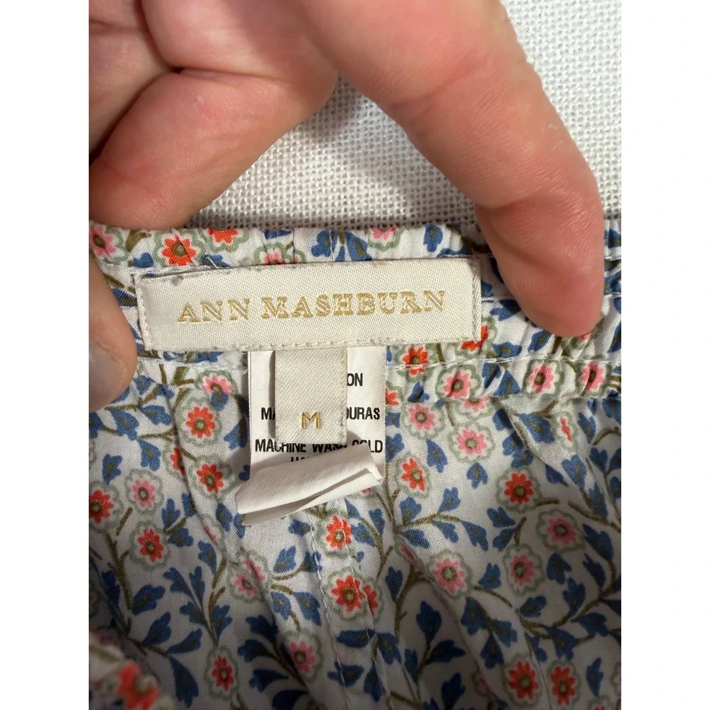 Ann Mashburn Womens Floral Cotton Runner Shorts Blue Orange White Piping Size M